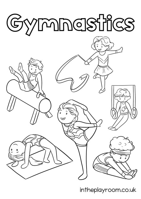 Free Printable Gymnastics Coloring Pages for Kids  - In The Playroom Gymnastics Coloring Pages Free Printable, Gymnastics Crafts For Kids, Sports Coloring Pages Free Printable, Sport Coloring Pages, Gymnastics Coloring Pages, Gymnastics Crafts, Sports Lesson Plans, Sports Printables, Sport Themed Crafts