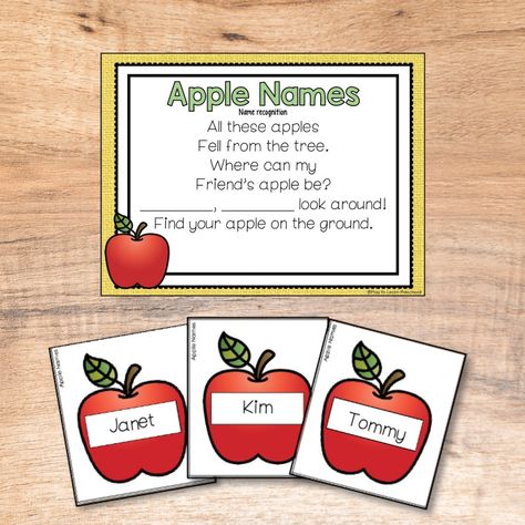 This F*R*E*E Apple Name Game is... - Play to Learn Preschool Apple Theme Games, Preschool Name Recognition, Play To Learn Preschool, Fall Lesson Plans, Preschool Names, Apple Preschool, Name Game, Fall Lessons, Apple Activities