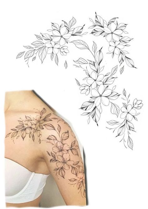 Shoulder Cap Tattoo, Shoulder Sleeve Tattoos, Floral Tattoo Shoulder, Shop Tattoo, Feminine Tattoo Sleeves, Tattoos For Women Half Sleeve, More Tattoo, Flower Tattoo Shoulder, Shiva Tattoo