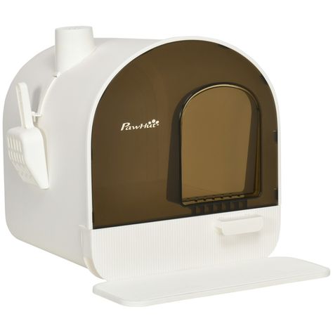 The PawHut hooded litter box will give your cat complete privacy to put them at ease. Our covered cat litter box features an air filter to stop smells from escaping. It comes with a litter scoop that attaches to the side so it won't get lost, and its removable tray makes cleaning dirty litter easy. The cat litter mat in front catches spill outs preventing the transfer of litter to the carpet. A sleek piece with simple colors, its cute hut-like shape is an easy fit for your home. Sabrina Cat, Enclosed Litter Box, Cat Litter Tray, Cat Litter Mat, Litter Mat, Cat Toilet, Litter Tray, Cat Box, Entrance Mat