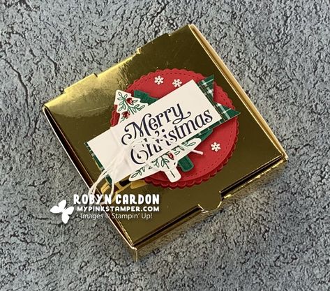 Days 26-29 - Blog-tober & Week 4 Block-tober with NEW video tutorial & giveaways!! | My Pink Stamper Candy Giveaway, Packaging Idea, Christmas Treat Bags, Happy Elephant, Pizza Box, Pizza Boxes, Christmas Treat, Stampin Up Christmas Cards, Stampin Up Christmas