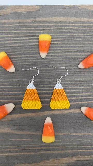 Candy Corn Seed Bead Earrings, Candy Corn Beaded Earrings, Halloween Earrings Beaded, Beaded Halloween, Corn Bead, Corn Earrings, Candy Corn Earrings, Corn Seed, Beads Candy