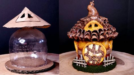 Diy Fairy House From Plastic Bottles, Plastic Bottle Fairy House Diy, How To Make Fairy Houses, Bottle House Diy, Fairy Houses How To Make A, Fairy Garden Houses Diy, Clay Fairy House Diy, Cardboard Fairy House, Fairy Houses Diy