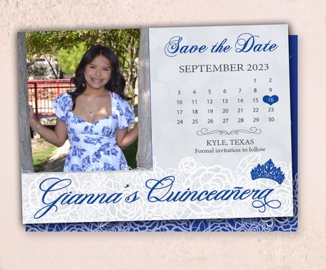 Save The Date Quinceanera Ideas Pictures, Quinceanera Save The Date Ideas, Quince Save The Date Ideas, Navy Quinceanera, Butterfly Sweet 16, Cinderella Quinceanera, Pink Sweet 16, Modern Bridesmaid, Birthday Calendar