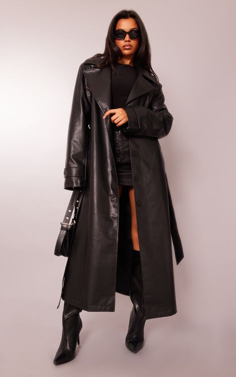 Leather Duster Outfit, Black Leather Trench Coat Outfit, Thrift Lookbook, Long Leather Jacket Outfit, Leather Trench Coat Outfit, Duster Outfit, Leather Jacket Long, Long Leather Jacket, Trench Outfit