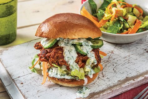 Share me on Pinterest Hello Fresh Chicken, Tandoori Chicken Salad, Chicken And Salad, Tandoori Paste, Burger Salad, Home Burger, Hello Fresh Recipes, Chicken Burger, Fresh Recipes