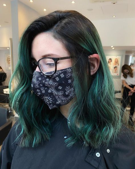 Green Balayage Hair, Vibrant Balayage, Green Balayage, Full Balayage, Emerald Green Hair, Hidden Hair Color, 2023 Hair, Hair Transformation, Green Hair