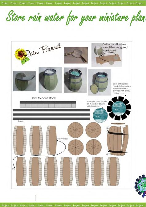 Barrels Diy, Rain Barrels, Paper Furniture, Dollhouse Miniature Tutorials, Miniature Tutorials, Paper Doll House, Dollhouse Printables, Miniature Printables, Rain Barrel