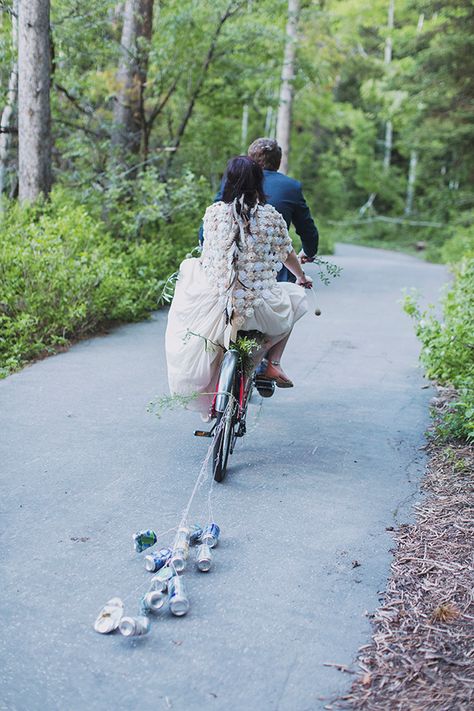 tandem bike wedding exit | Ashlin and Alex's boho wedding by Alixann Loose Photography | www.onefabday.com Unique Wedding Exit, Wedding Bike, Tandem Bike Wedding, Wedding Bicycle, Campsite Wedding, Campground Wedding, Bike Wedding, Bicycle Wedding, Wedding Transport