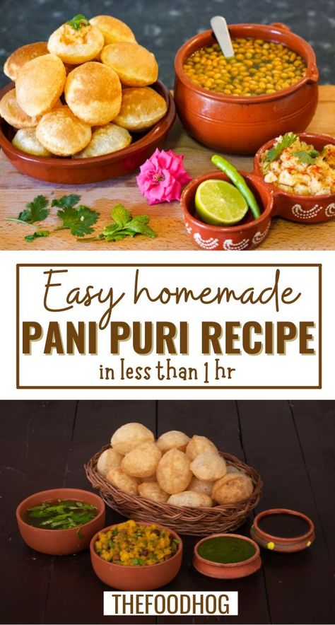 Pani Puri Recipe- Delicious Homemade Indian Snack in 1 Hour Indian Pani Puri Recipes, Indian Pani Puri, Pani Puri Photography, Phuchka Recipe, Puri Puri, How To Make Pani Puri At Home, Pani Puri Filling Recipe, Pan Puri Recipe, Paani Poori Recipe