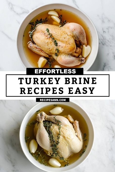 This effortless turkey brine recipe is a game changer for your holiday feasts! Infusing the turkey with flavors of garlic and fresh thyme ensures that every bite is juicy and delicious. Perfect for beginners and seasoned cooks alike. How To Make Brine For Turkey, Turkey Brining Recipes Easy, Dry Brine Turkey With Garlic Butter Rub, Diy Turkey Brine, Turkey Brine Recipes Easy Pioneer Woman, Turkey Canning Recipes, Simple Brine For Turkey, Simple Turkey Brine Recipes, Basic Turkey Brine