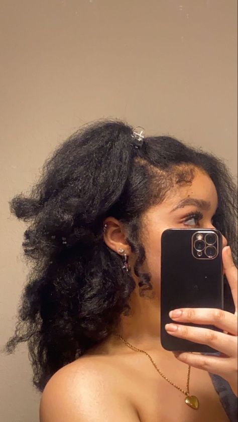 Hairstyle For Black Hair Natural, Curly Pig Tails Black Women, Blowdry Natural Hair Hairstyles, Natural Hair Bangs Hairstyle, Natural Frizzy Hair Hairstyles, Natural Black Woman Hair Styles, Stretch Natural Hairstyles, Blow Out Styles For 4c Hair, Blowdried Natural Hairstyles