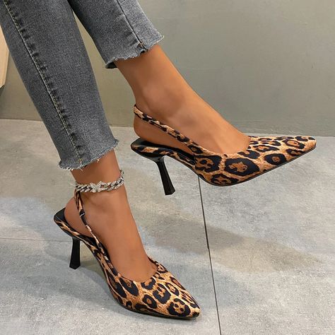 Leopard Print Sandals High Heels Women Shoes Summer Sling Straps Women High Heels Banquet Slip-on Women Fashion High Heels - AliExpress 322 Leopard Print Sandals, Casual High Heels, Leopard Print Shoes, Ankle Strap High Heels, Casual Party Dresses, Pu Heels, High Quality Shoes, Pointed Toe Heels, 2024 Fashion