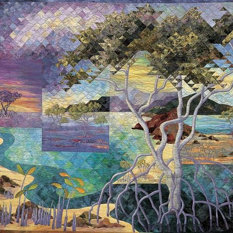 AUSTRALIAN QUILT MUSEUM Landscape Patchwork, Wave Landscape, Ocean Quilt, Modern Quilting Designs, Patchwork Tutorial, Landscape Art Quilts, Australian Landscape, Landscape Quilt, Fiber Art Quilts