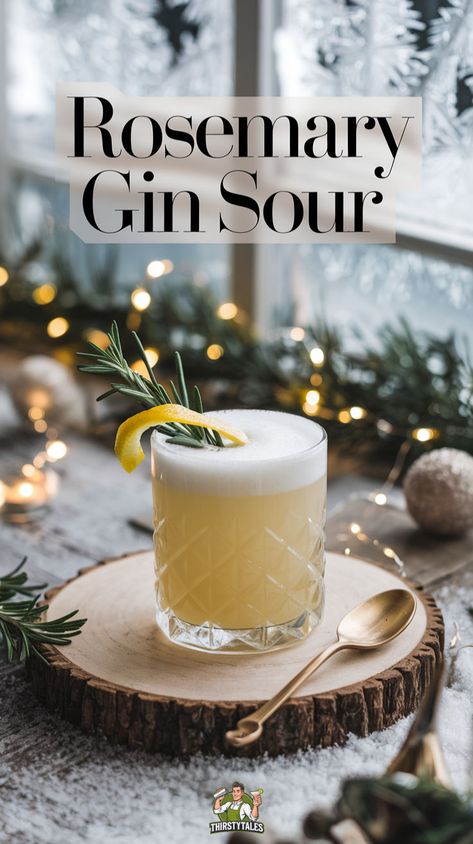 "Discover the delightful Rosemary Gin Sour Cocktail Recipe, a refreshing herbal gin cocktail that elevates your drink game! This Gin Sour with Rosemary combines zesty citrus flavors with herb-infused gin for a unique twist. Perfect for any occasion, this Rosemary Cocktail Recipe features fresh herbs for an aromatic experience. Try this Gin Sour with Fresh Herbs for a refreshing Rosemary Gin Drink that will impress your guests!" Rosemary Gin Cocktail, Holiday Drinks For Adults, Christmas Party Drinks Alcohol, Winter Alcoholic Drinks, Gin Cocktails Easy, Winter Drinks Alcoholic, Fun Christmas Cocktails, Fun Christmas Drinks, Easy Holiday Drinks