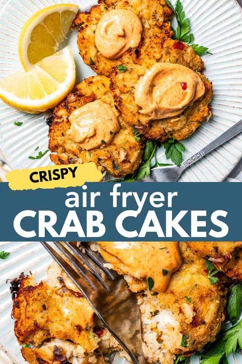 Air fryer crab cakes are an easy and delicious appetizer, made with juicy crab meat and zesty seasonings, and cooked with less oil than traditional skillet methods. They are especially tasty when dipped in homemade remoulade sauce. #airfryer #crabcakes Crab Cake Remoulade, Fried Crab Cakes, Crab Cake Sauce, Cooking Crab, Homemade Crab Cakes, Crab Cakes Easy, Crab Cake Recipes, Summer Appetizers Easy, Dip Recipes Appetizers