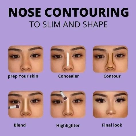 Face Contouring Makeup, Nose Contour, Bentuk Alis, Contour Tutorial, Nose Makeup, Makeup Order, Simple Makeup Tips, Makeup Face Charts, Nose Contouring