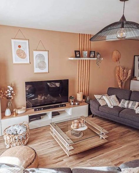 Peach Living Room Ideas, Peach Living Room, Peach Living Rooms, Cozy Modern Home, Living Room Transformation, Perfect Aesthetic, Dinning Room Design, Grey And Green, House Inside