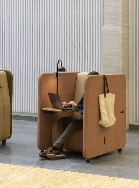 Chonky and cozy chair cubicle makes for a great workspace or reading nook in your home - Yanko Design Modern Partition Walls, Plush Chair, Office Pods, Swedish Furniture, Cozy Chair, Design Management, Small Shelves, Yanko Design, Coworking Space