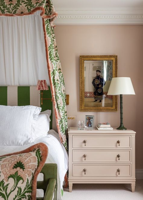 Chinoiserie Bedroom, Victorian Terraced House, Pink Paint Colors, Samuel And Sons, London House, Layered Rugs, Bed Canopy, Bamboo Forest, English Rose