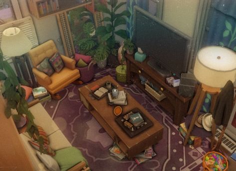 (99+) 5502 Foundry Rd., home to June B. Jameson, affectionately known as “Junie” or “JJ” to her friends and loved ones. She’s an... – @simlidge on Tumblr Sims 4 Bay Window, Sims 4 Apartment Interior, Poor Apartment Aesthetic, Poor Apartment, Sims Living Room, Ts4 Interior, Ts4 Lots, Sims Room, Sims Interior