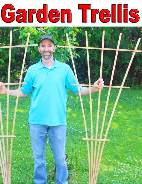 Garden Trellis DIY Making A Trellis Diy, Homemade Garden Trellis Ideas, Simple Trellis Diy, Make Your Own Trellis, Diy Wooden Trellis, Fan Trellis Ideas, How To Make A Trellis Diy, How To Build A Trellis, Trelisses Trellis Ideas Diy