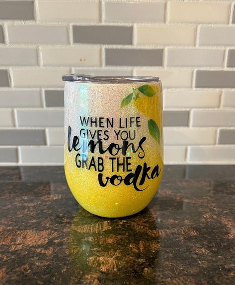 Excited to share this item from my #etsy shop: Lemon wine tumbler Diy Glitter Glasses, Lemon Wine, Tumbler Quotes, Metal Tumbler, Mixed Drinks Alcohol, Glitter Tumbler Cups, Metal Tumblers, Glitter Wine, Drinks Alcohol