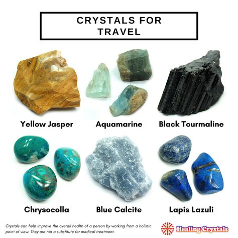 Our top crystal suggestions for travel include: Yellow Jasper (for grounding), Aquamarine (for sea travel), Black Tourmaline (for protection), Chrysocolla (for patience while travelling), Blue Calcite (to ease nerves), Lapis Lazuli (to keep your intuition sharp during travels). Crystals For Patience, Travel Protection Crystals, Crystals For Travel Protection, Yellow Jasper Meaning, Crystals For Traveling, Travel Crystals, Crystals For Travel, Crystals For Protection, Travel Tattoos