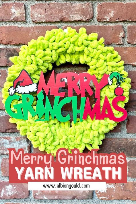 Create this easy Merry Grinchmas yarn wreath for a festive holiday decoration. Inspired by the Grinch, this DIY yarn wreath adds a fun touch to your Christmas décor. It’s an easy and creative way to bring Grinch-inspired cheer to your holiday home this season. The Grinch Wreath Easy Diy, How To Make A Grinch Wreath, Grinch Wreath Diy, Diy Grinch Wreath, Loopy Yarn, Grinch Wreath, Wire Wreath Forms, Merry Grinchmas, Candy Cane Wreath