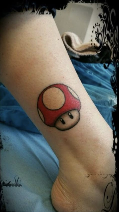 Toad From Mario Tattoo, Mario Toad Tattoo, Super Mario Mushroom Tattoo, Toad Tattoo Mario, Mario Mushroom Tattoo, Mario Tattoo Ideas, Mario Tattoos, Super Mario Tattoo, Cartoon Flash