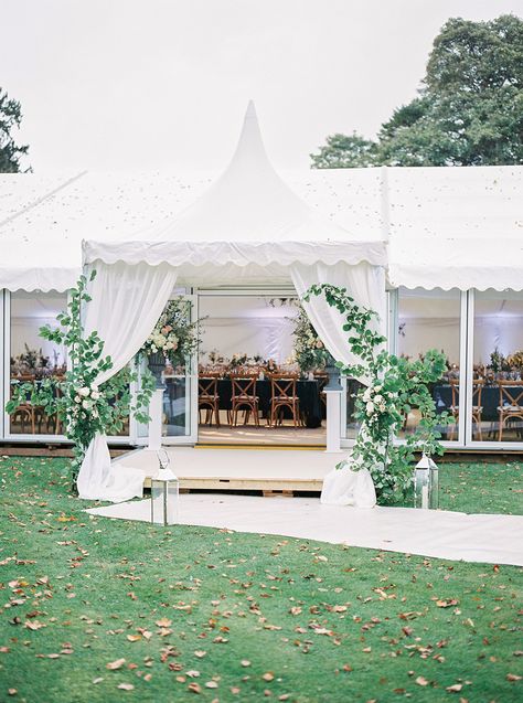 Luxury Marquee Entrance with Swags and Floral Foliage Tiebacks at Aynhoe Park in Oxfordshire Wedding Marquee Entrance, Micro Tent Wedding, Marquee Entrance Decoration, Marquee Entrance, Aynhoe Park, Wedding Hall Decorations, Church Wedding Ceremony, Wedding Lanterns, Wedding Details Photography