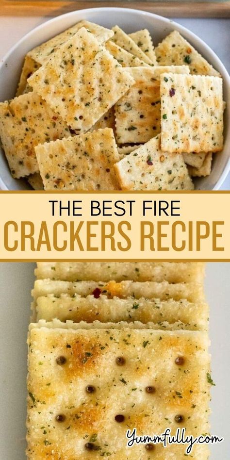 Transform bland-tasting saltine crackers into perfectly-seasoned, spicy, no-bake Fire Crackers! You will love how amazing they taste and how they will elevate any dip or charcuterie board for your next get-together. All you need is ranch dressing, avocado oil, garlic powder, and crushed red pepper flakes. No cooking is required! Ranch Crackers Recipe, Fire Crackers Recipe, Seasoned Saltine Crackers, New Appetizers, Saltine Cracker Recipes, Ranch Crackers, Spicy Crackers, Homemade Crackers Recipe, Seasoned Crackers