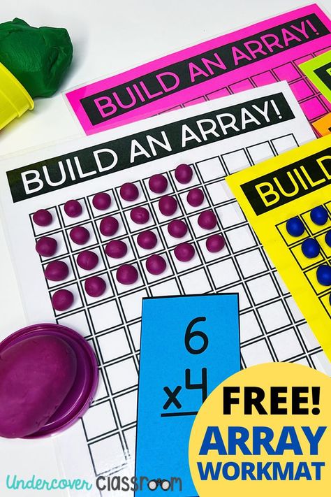 Download this FREE array workmat for teaching multiplication and read about 3 fun ways to practice multiplication using arrays. Multiplication Arrays Activities, Array Math, Arrays Activities, Third Grade Multiplication, Third Grade Math Centers, Array Worksheets, Third Grade Worksheets, Multiplication Arrays, Multiplication Activities