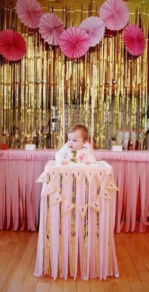 12 First Birthday High Chair Decoration Ideas Diy Kids Party Decorations, Pink High Chair, High Chair Decorations, First Birthday High Chair, Streamer Party Decorations, Birthday High Chair, First Birthday Girl, Pink Birthday Cakes, High Chairs