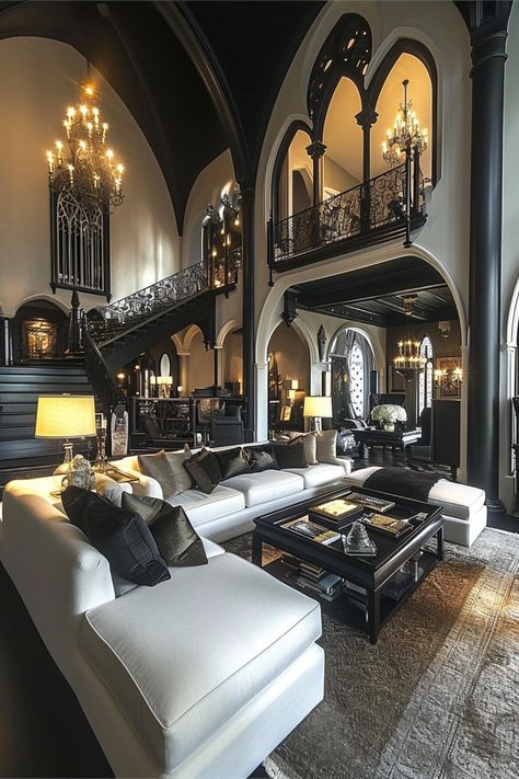 Casa Rock, Gothic Interior Design, Luxurious Living Rooms, Goth House, Gothic Interior, Modern Gothic, Open Concept Living Room, Dream Life House, Goth Home Decor