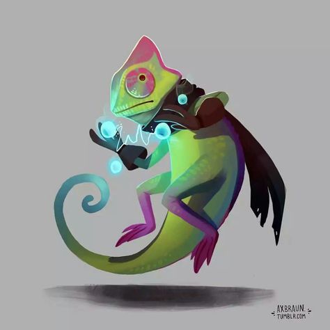 Chameleon Character Design, Alex Braun, Lizard Art, Chameleon Art, Drawing Digital, Creature Concept Art, Creature Concept, Cute Creatures, Creature Design