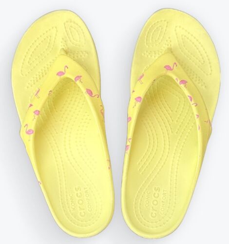 Women’s Bright Yellow Croc Thong Flip Flops With Pink Flamingos Size 6  | eBay Pink Flamingos, Bright Yellow, Women's Shoes Sandals, Flamingo, Flip Flops, Shoes Sandals, Shoe Accessories, Size 6, Women Accessories