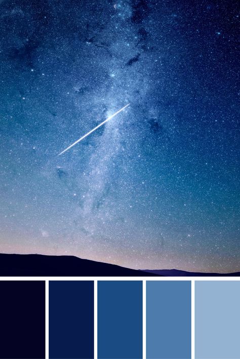 Midnight Blue Palette Colour Schemes, Dark Sky Color Palette, Blue Moon Color Palette, Stary Night Color Pallete, Twilight Sky Color Palette, Night Blue Color Palette, Night Pallete Color, Night Sky Colour Palette, Night Time Color Palette