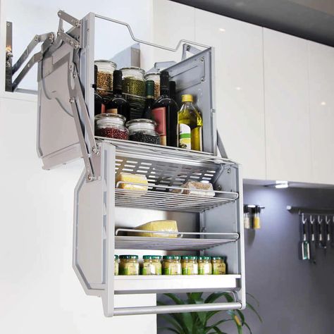 Pull Down Shelf, Organiser Cucina, Accessible Kitchen, Kitchen Island Cabinets, Refrigerator Cabinet, Cheap Kitchen Cabinets, Nordic Kitchen, Hanging Cabinet, Cheap Kitchen