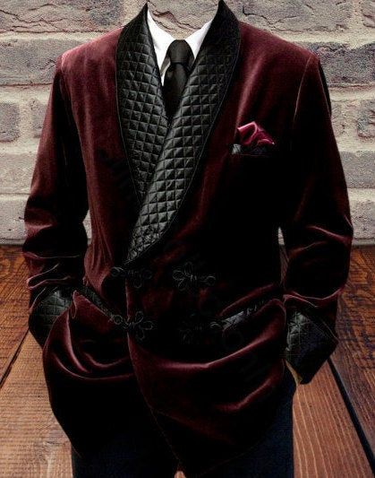 Mens Double Breasted Smoking Jacket Maroon Velvet Smoking Coats Evening Dinner Party Wear Coat Blazers Retro Dinner Party, Men Suits Prom, Retro Dinner, Suit Prom, Suits Show, Prom Blazers, Frog Closure, Mode Mantel, Burgundy Jacket