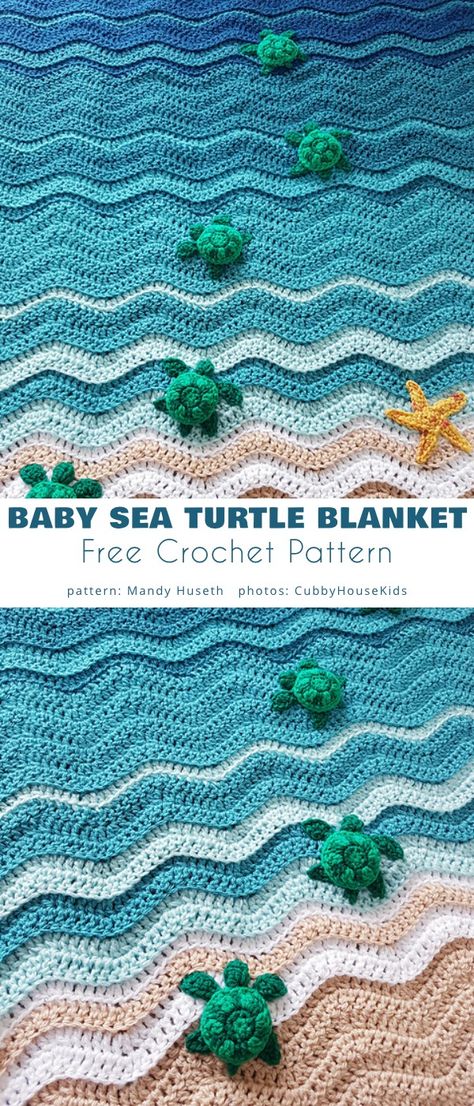 Baby Sea Turtle Blanket Under The Sea Baby Blanket, Crochet Fish Baby Blanket Pattern, Turtle Beach Blanket Crochet, Turtle Afghan Crochet Pattern Free, Seascape Crochet Blanket, Ocean Lovey Crochet, Seaside Crochet Blanket, Seashell Crochet Blanket, Under The Sea Crochet Blanket