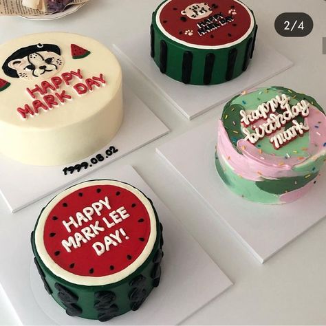 Mark Lee Birthday Cake, Cookie Bakery, Korean Cake, Mini Tortillas, Funny Birthday Cakes, Mini Cakes Birthday, Order Cake, Simple Birthday Cake, Dream Cake