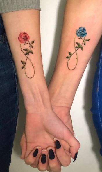 50 Trendy Sister Tattoos, Ideas, & Meanings - Tattoo Me Now Sister Arm Tattoos, Sister Tattoos For 6 Sisters, Sister Tattoos With Flowers, Tattoo For Sister In Law, Best Friend Tattoos With Flowers, Classy Sister Tattoos, Friendship Wrist Tattoos, Infinity Tattoo Sisters, Sister Floral Tattoo