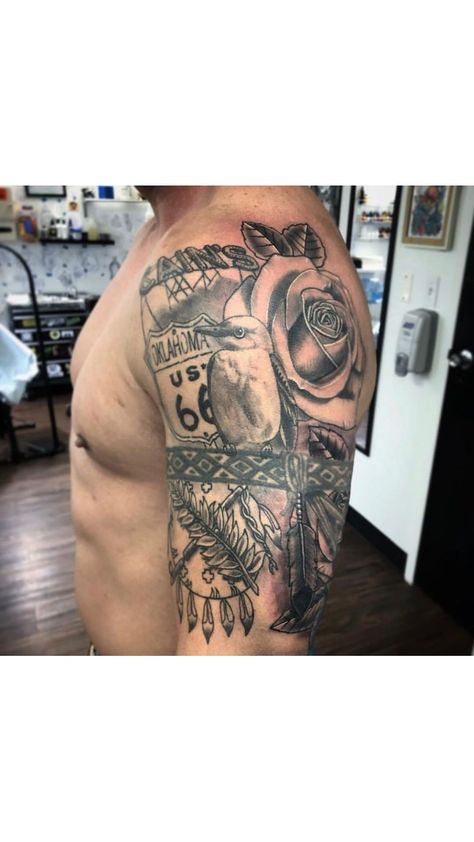 Southern Sleeve Tattoo, Texas Leg Sleeve Tattoo, Texas Half Sleeve Tattoo, Men’s Sleeve Tattoo Country, Oklahoma Themed Tattoo, Oklahoma Tattoo Ideas, Texas Sleeve Tattoo Women, Texas Arm Sleeve Tattoo, Oklahoma Tattoo