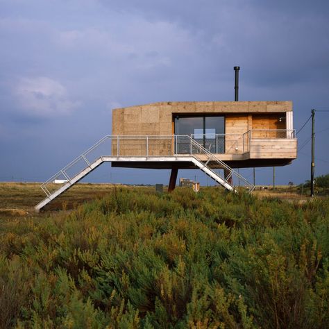 Cork Cladding, Homes On Stilts, Maunsell Forts, Stilt Home, Building A Cabin, Hotel Architecture, Uk Homes, Stilts, Cabin Design