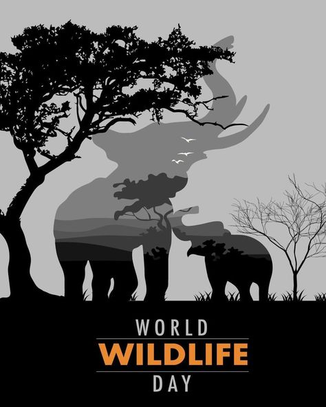 World Wildlife Day with the two Elephant in junggle. World Wildlife Day, World Animal Day, World Elephant Day, Wildlife Day, Wash Painting, Pet Day, Animals Of The World, Social Media Icons, The Two