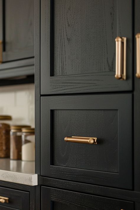 Uncover a world of possibilities with 50+ stunning ideas for modern farmhouse black kitchen cabinets, adding a touch of timeless elegance to your home decor. Black Painted Oak Kitchen Cabinets, Farmhouse Black Cabinets, Black Transitional Kitchen, Timeless Modern Farmhouse Kitchen, Black Cabinet Farmhouse Kitchen, Black Cabinets With Bronze Hardware, Modern Farmhouse Kitchen Black Cabinets, Organic Modern Black Kitchen, Modern Mountain Kitchen Cabinets