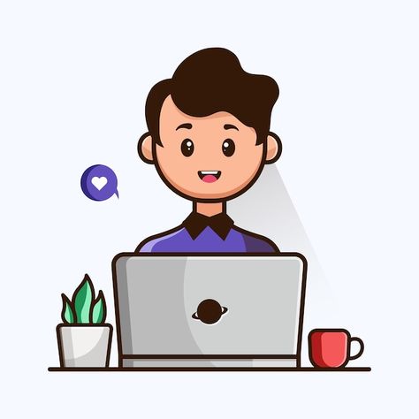 Boy working on laptop with coffee illust... | Premium Vector #Freepik #vector #laptop-work #freelancer #workplace #computer-work Working Cartoon, Laptop Png, Computer Painting, Computer Cartoon, Laptop Cartoon, Laptop Drawing, Coffee Cup Drawing, Work Cartoons, Working On Laptop