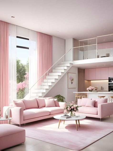 Pink Luxury Apartment, Pink Loft Apartment, Pink Living Room Furniture, Living Room Decor Elegant, Flat Decor, Elegant Living Room Design, Pink Living Room, Space Interiors, Cute Bedroom Decor