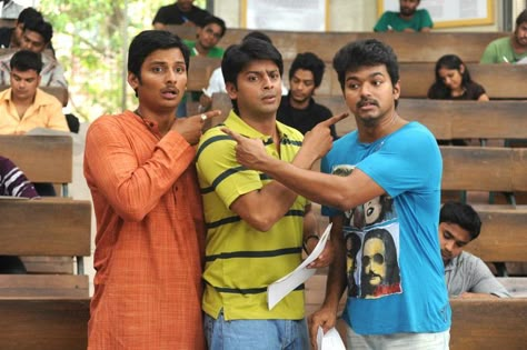 Three Idiots. No, no, that's not derogatory. This one is Nanban, the Tamil version of the Hindi hit. Nanban Movie Pics, Nanban Movie, Life Without Friends, Pelli Choopulu, Vijay Actor Hd Images, South Film, Friendship Images, Funny Images With Quotes, Friendship Photography